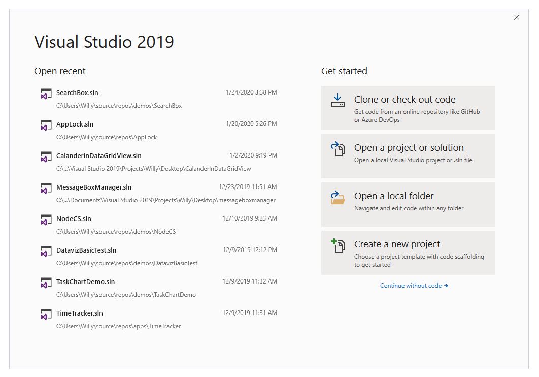 Create a new project in Visual Studio 2019